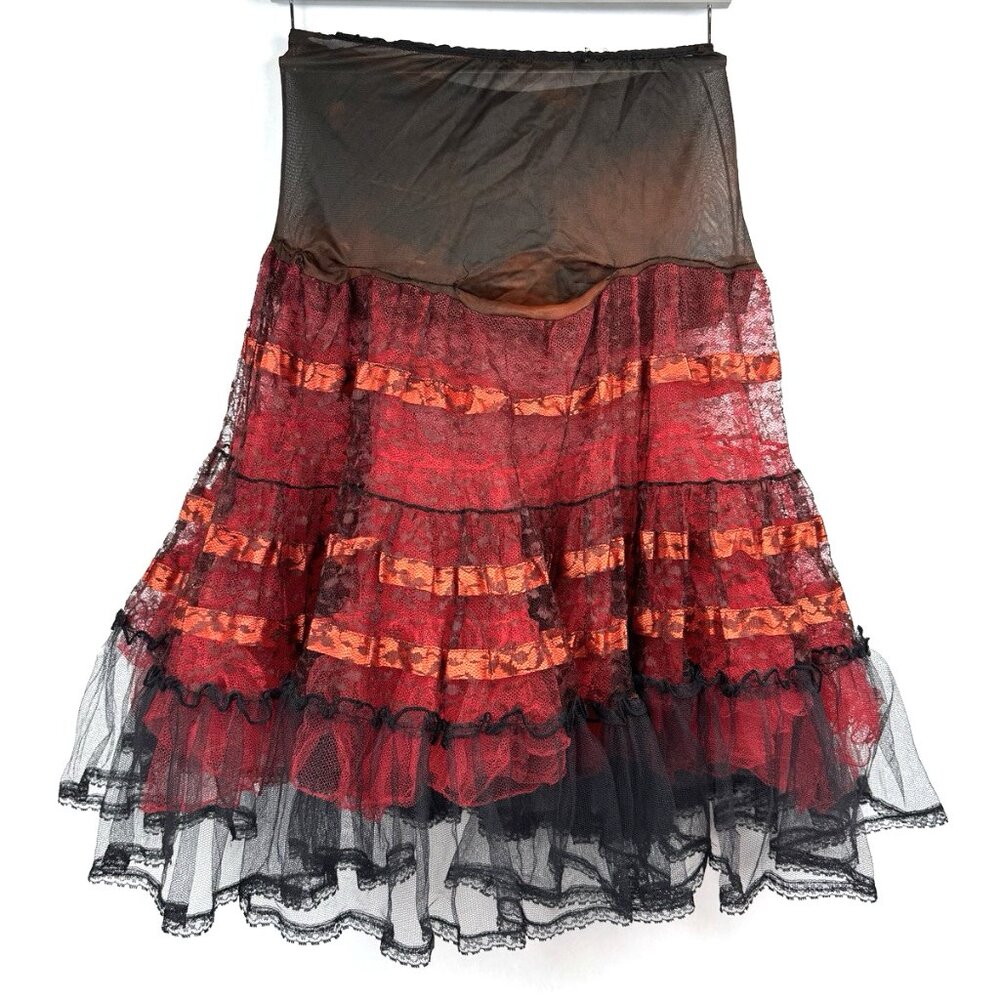 Vintage~Moulin Rouge Crinoline Square Dance~2 Red/Black Rockabilly Petticoats - Picture 2 of 9